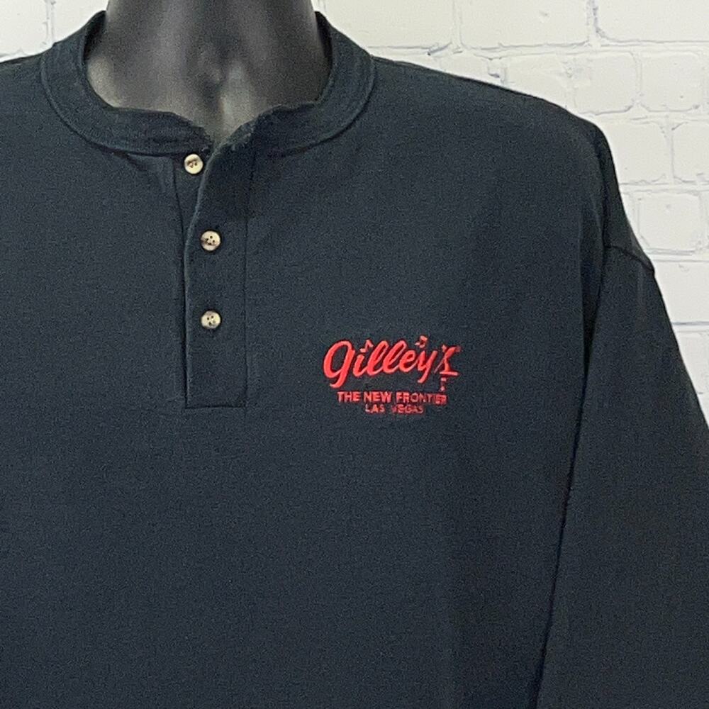 Vintage 90s Gilleys Saloon Las Vegas Henley T Shirt New Frontier Black 2XL XXL